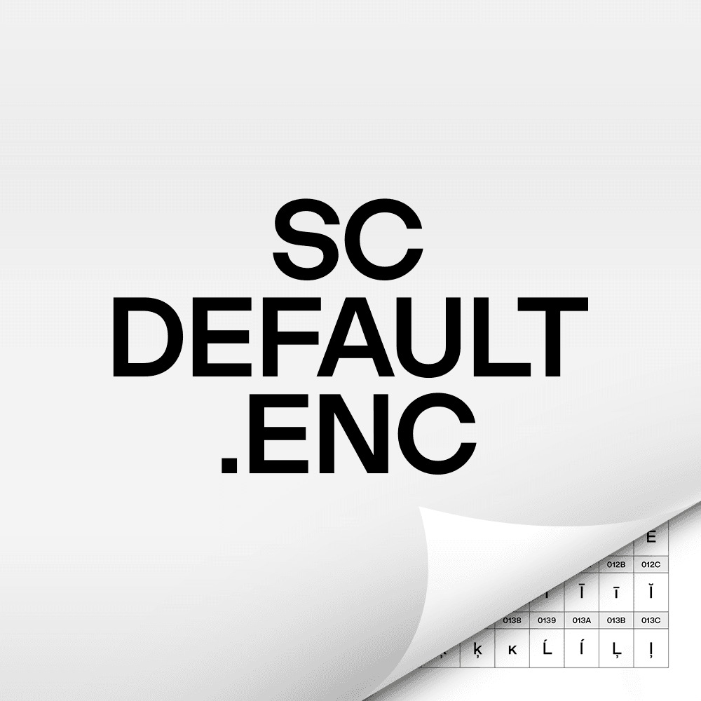 Grey block labeled “Default.enc” with a folded corner revealing the default character set underneath.